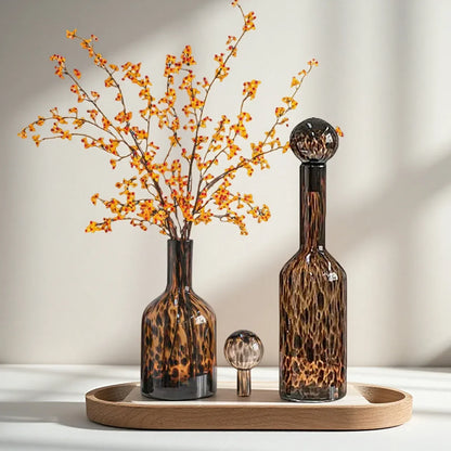 DecorBites™ Leopard Print Glass Vase: Stylish Terrarium & Home Decor Accessory