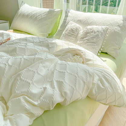 DecorBites™ Diamond Grid Jacquard Bedding Sets: Cooling, Soft Duvet Cover for Summer & Autumn