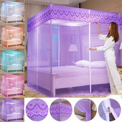 Decobites Square Lace Mosquito Net with Zipper Queen Size Bed Canopy Anti Insect Tent