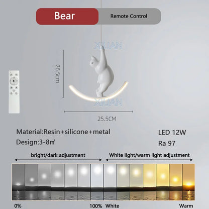 DecorBites™ Kids Unicorn Pendant Lamps White Bear Pink Elephant Chandeliers