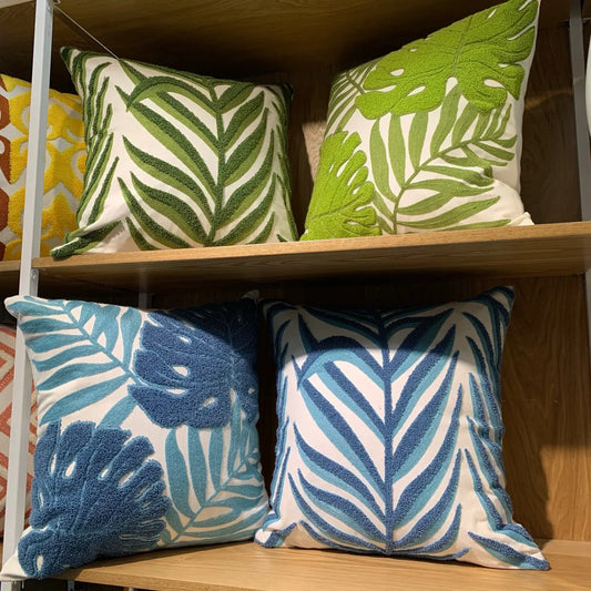 DecorBites™ Leaf Embroidered Cotton Cushion Cover Set - Home Decor Pillow Covers 45x45