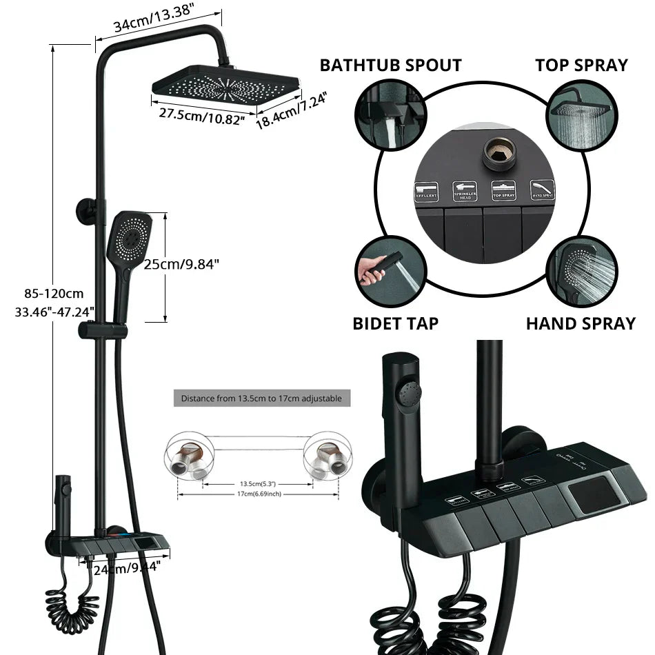 DecorBites™ Digital Rainfall Shower System Mixer Set 4-way Bathroom Faucets Kit