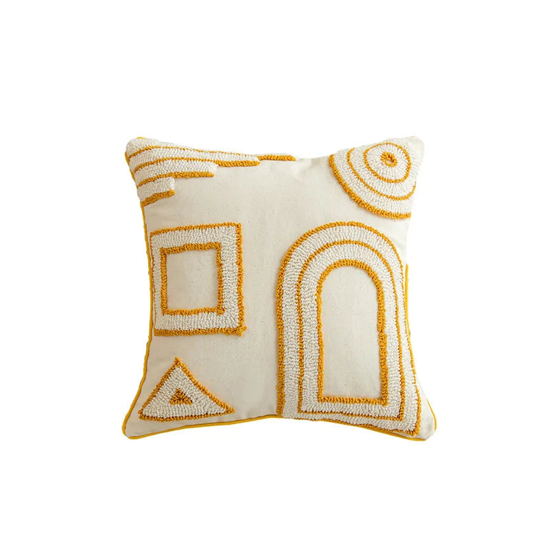 DecorBites™ Golden Yellow Geometric Tufted Tassel Cushion Cover - Modern Boho Home Decor