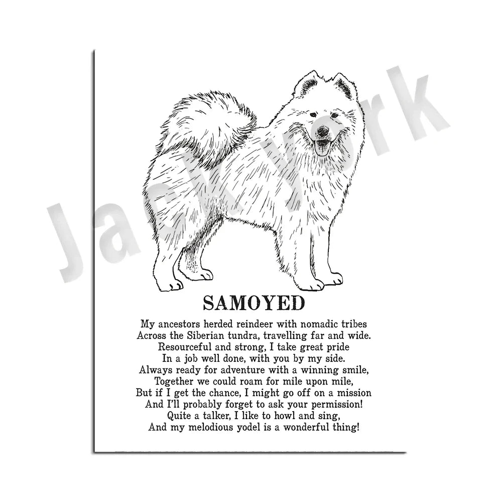 DecorBites™ Dog Breed Poetry Poster Collection: Vizsla, Pomeranian, Manchester Terrier, and More