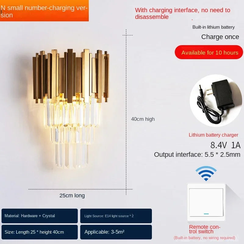 DecorBites™ Crystal Wall Lamp: Modern Luxury Wireless Rechargeable Sconce Light for Bedroom & Living Room
