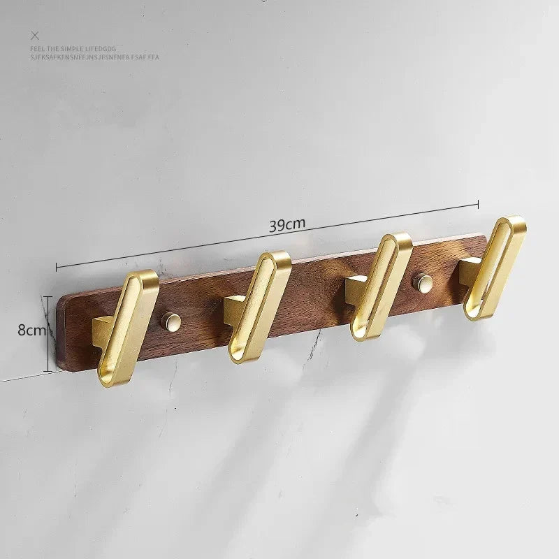 DecorBites™ Brushed Gold Wood and Aluminum Robe Hook Towel Hanger for Bathroom and Kitchen