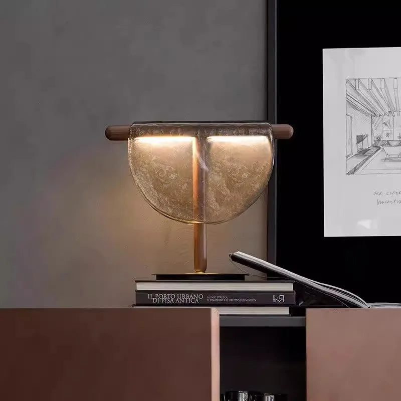 DecorBites™ Amber Glass Table Lamp: Nordic Minimalist LED Nightstand Decor