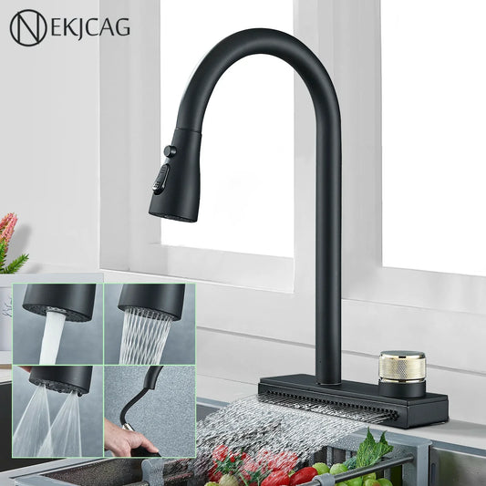 DecorBites™ Black Kitchen Faucet: Flexible Pull Out 3 Nozzle Mixer Tap