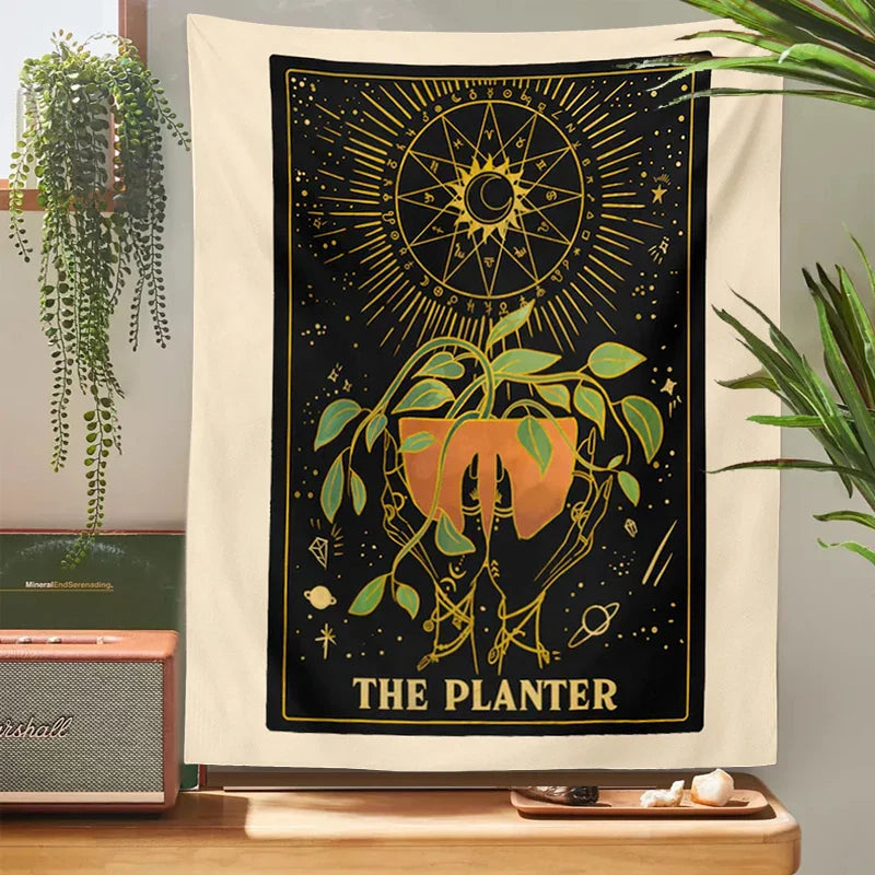 Decobites Retro Tarot Tapestry Plant Wall Hanging | Botanical Aesthetic Bohemian Decor