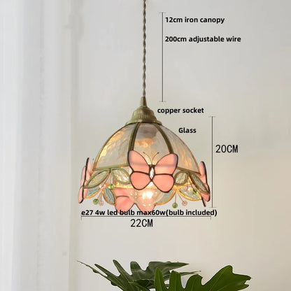 DecorBites™ Butterfly Pink LED Pendant Lamp Walnut Wood Glass Nordic Modern Home Decor
