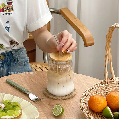 DecorBites™ Glass Cup with Lip Straw for Coffee, Wine, Beer, Juice, and More