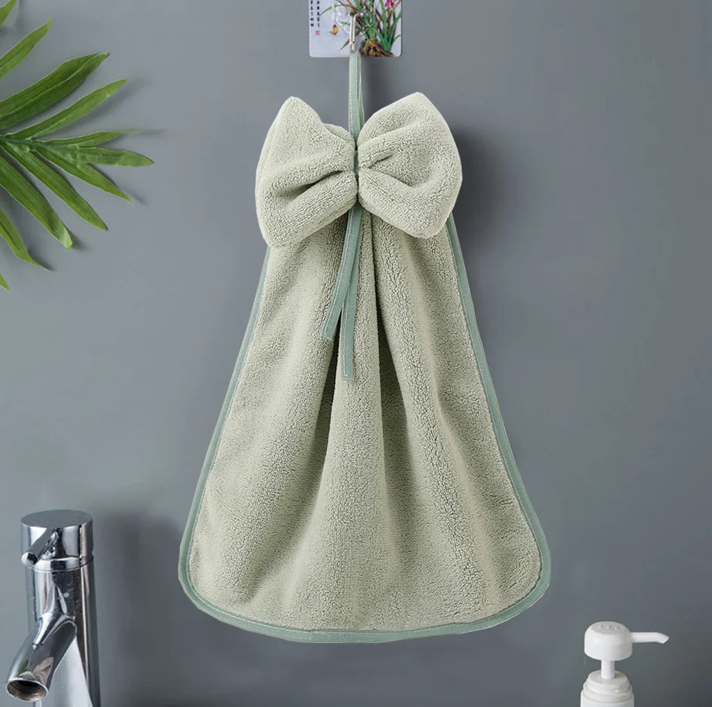 DecorBites™ Bowknot Coral Velvet Microfiber Hand Towels: Soft, Quick Dry, Absorbent Cleaning Cloth