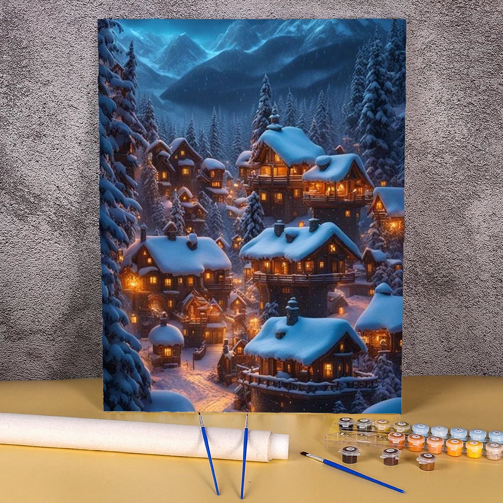 Snow Town Number Drawing Painting By Numbers Christmas Frameless Acrylic Paint Kits Picture For Bedroom Wall Decoration