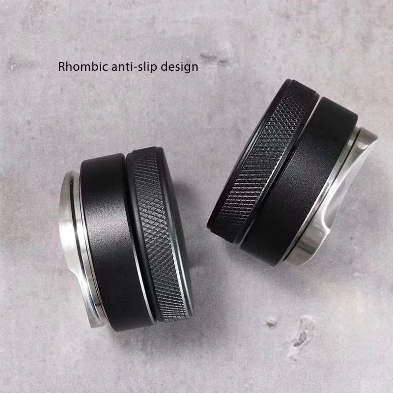 DecorBites™ Coffee Distribution Tool: Adjustable Palm Tamper, Stainless Steel, 3 Angled Slopes