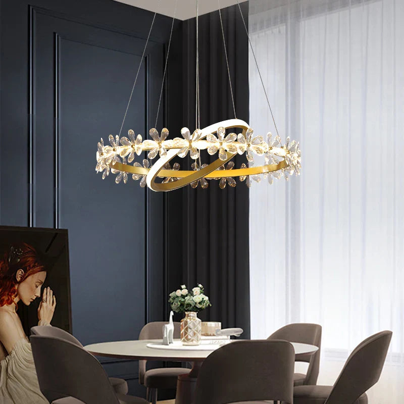 Lámpara colgante de araña con anillo de cristal dorado Decorbites™ , diseño moderno de lujo para la decoración del hogar