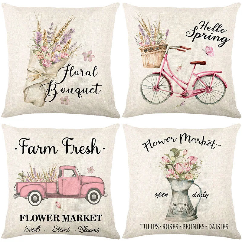 DecorBites™ Lavender Flower Linen Pillowcase for Sofa Car, Living Room Decor, Throw Pillow Case