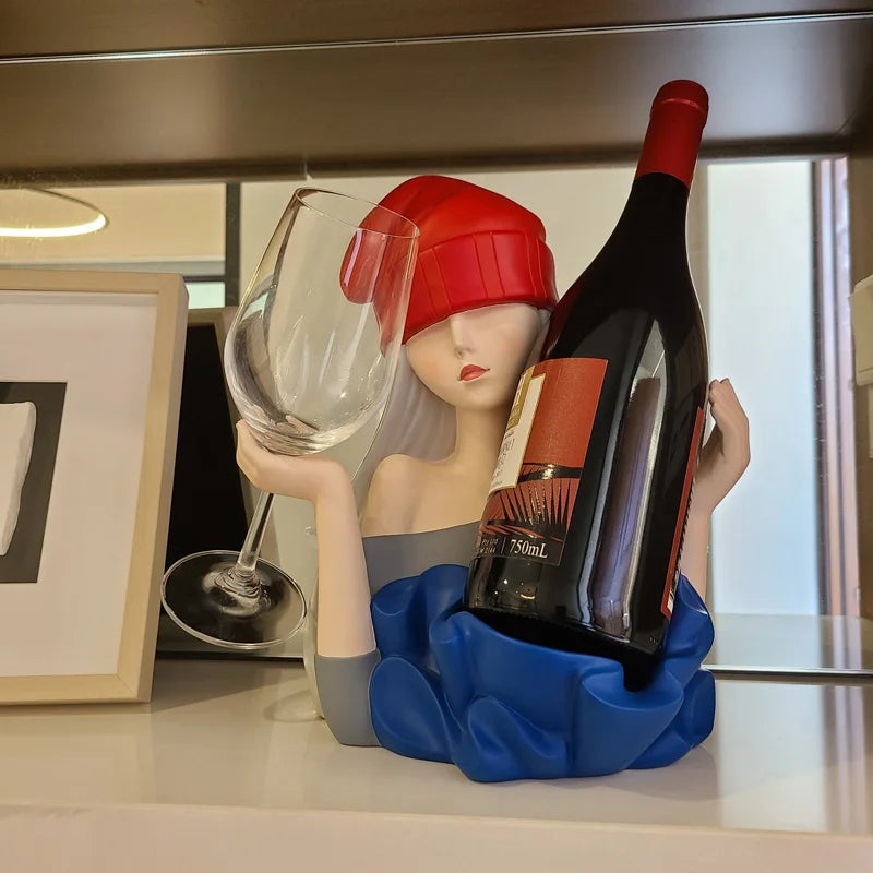 DecorBites™ Elegant Girl Sculpture Wine Rack & Glass Holder Home Decor Wine lover Gift