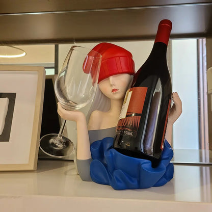 DecorBites™ Elegant Girl Sculpture Wine Rack & Glass Holder Home Decor Wine lover Gift
