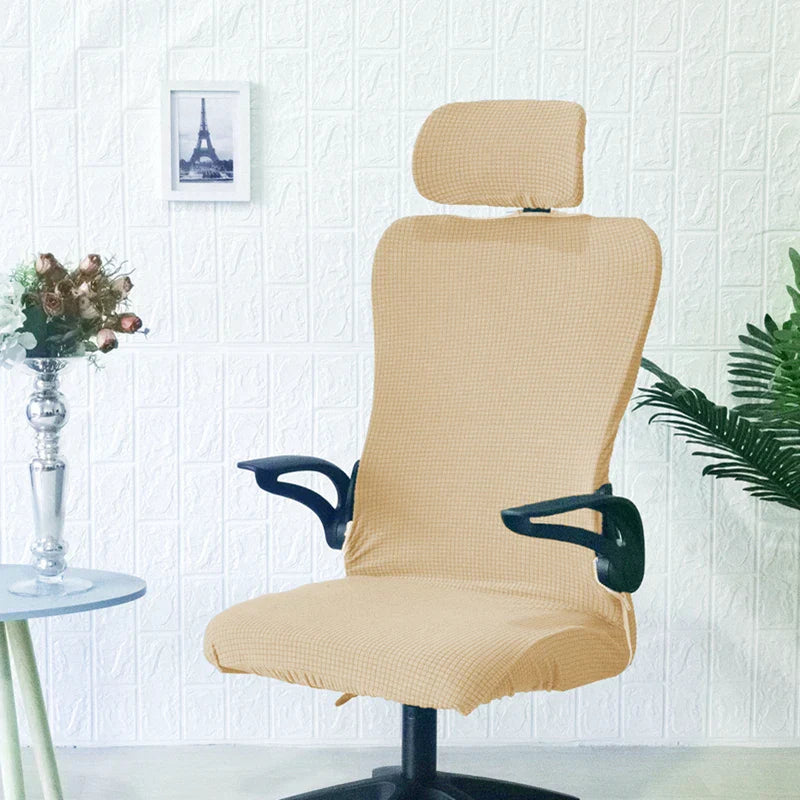 Decobites Waffle Grid Chair Cover | Solid Color Fleece Seat Case | Waterproof & Stretch_office Home Chair Protector