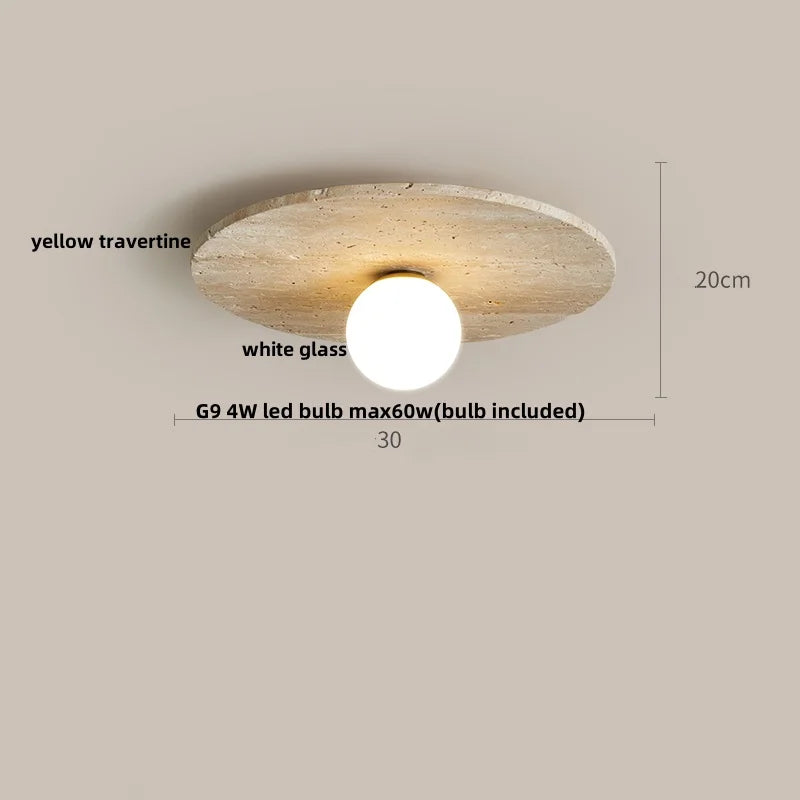 DecorBites™ Ellipse Stone LED Ceiling Light Natural Travertine Lamp Plafon