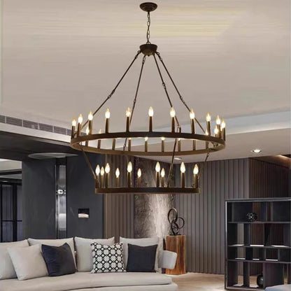 Modern Retro Industrial Iron Round LED Pendant Black Metallic Hanging Living Room Cafe Restaurant Decoration Suspend Chandeliers