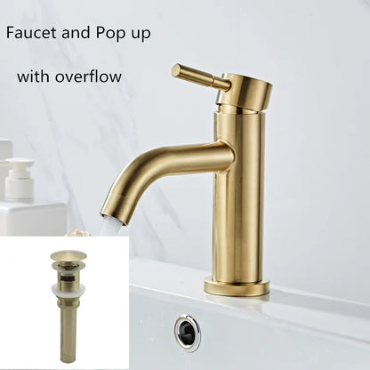 Grifo de lavabo DecorBites™ en oro cepillado: latón macizo, mezclador de agua fría y caliente, monomando