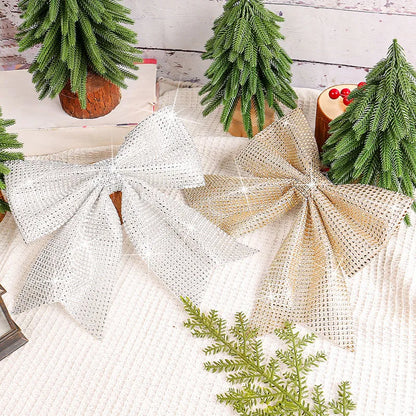 DecorBites™ Diamond Bow Pendant x2 Holiday Tree Decoration Shimmering Sparkling Ornament