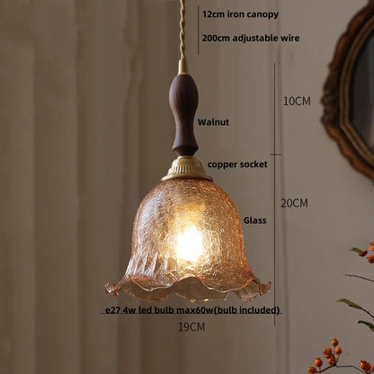 DecorBites™ مصباح معلق LED زجاجي كهرماني من خشب الجوز والنحاس