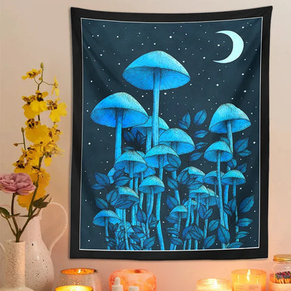 Moon Mushroom Decobites Tapestry Psychedelic Forest Wall Tapestries - Bohemian Room Decor