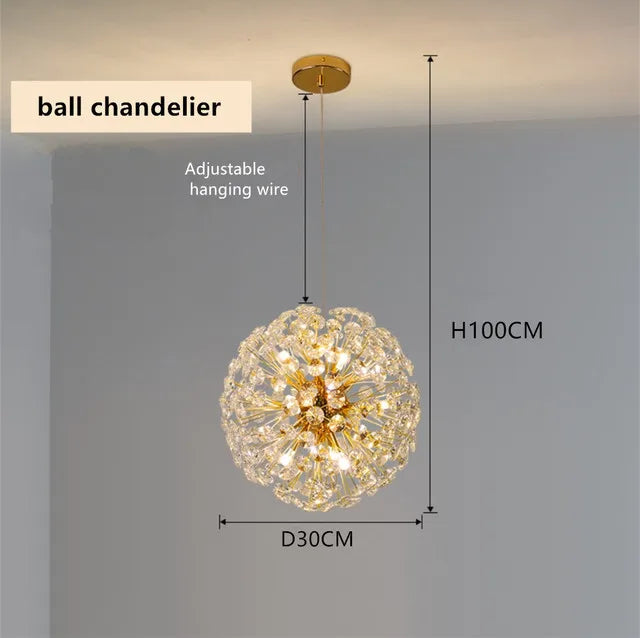Decorbites™ Candelabro de Cristal Dorado: Lámpara Colgante LED de Lujo para Sala de Estar y Comedor
