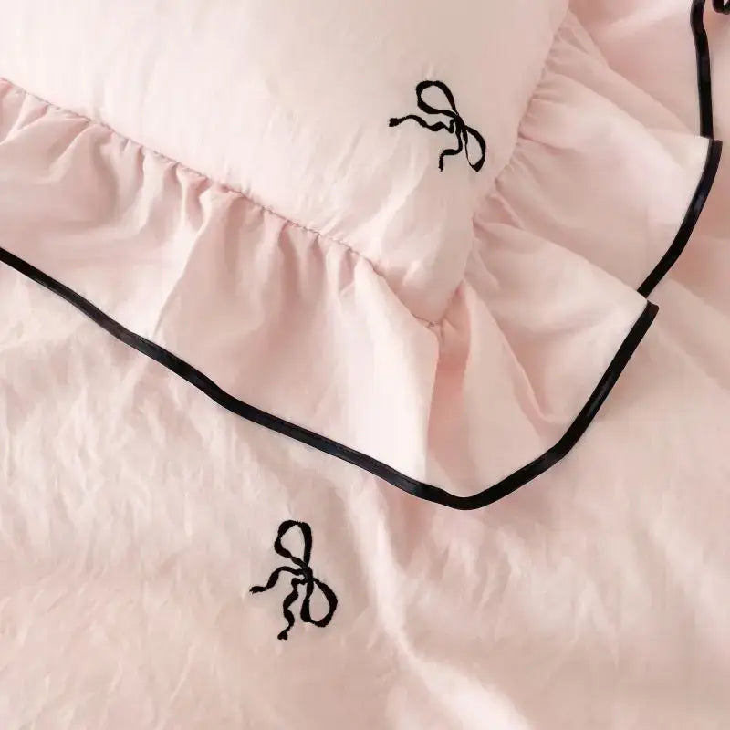 DecorBites™ Bow Embroidery Bedding Set with Ruffles