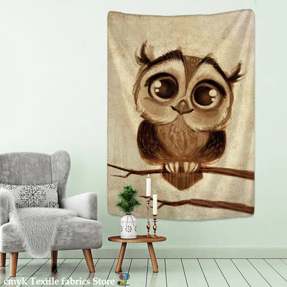 Decobites Owl On Tree 3D Tapestry - Abstract Mysterious Psychedelic Aesthetic Room Decor