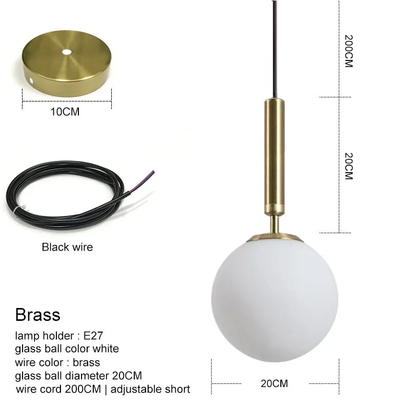 Lámpara colgante de bola de vidrio dorado Decorbites™ para decoración lujosa del comedor y dormitorio