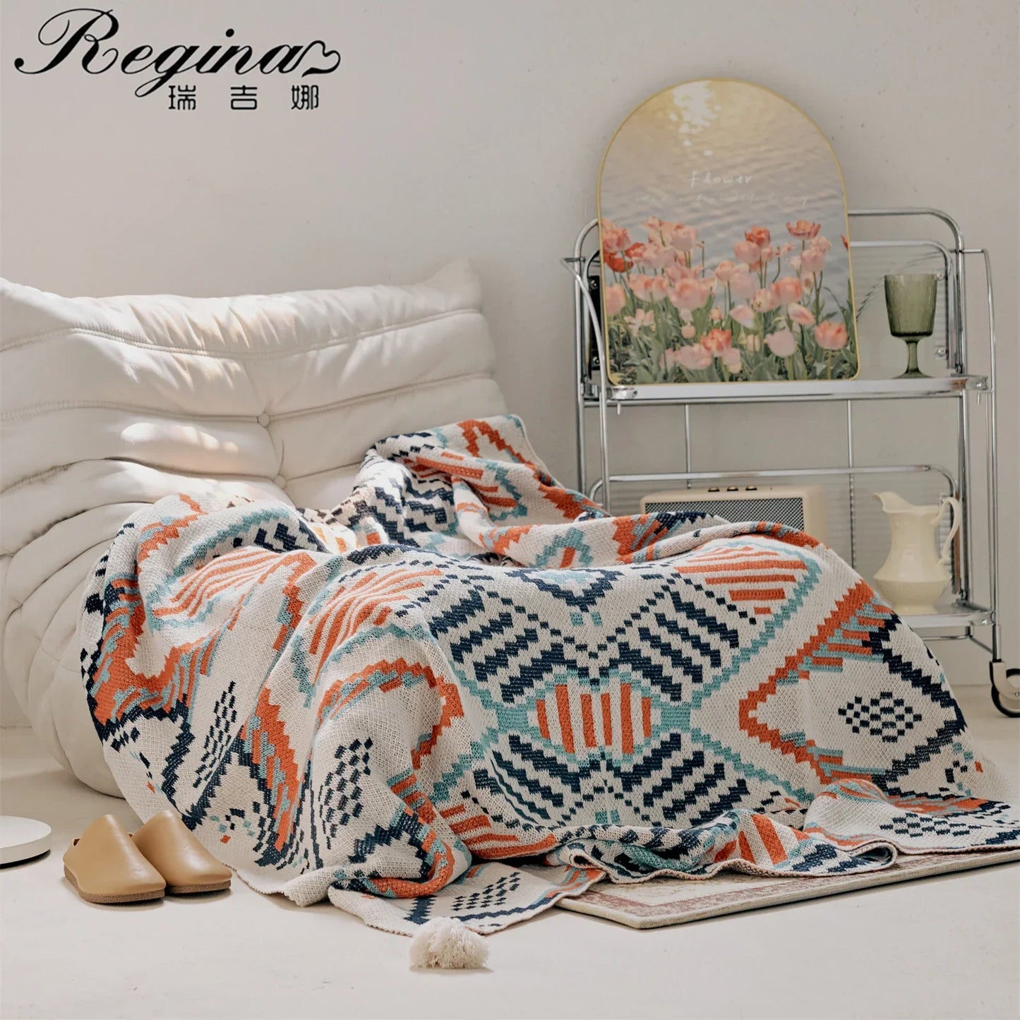 DecorBites™ Boho Geometric Summer Blanket - Thin & Breathable Quilt for Children and Adults