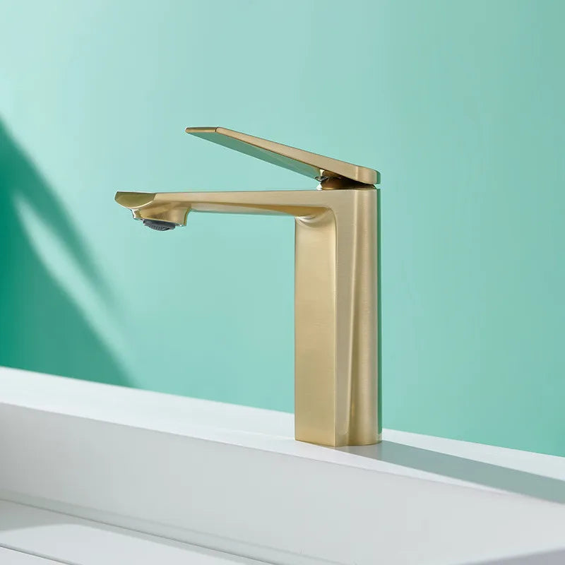 Grifo de baño gris oro Decorbites™ de una sola manija mezclador para fregadero montado en cubierta