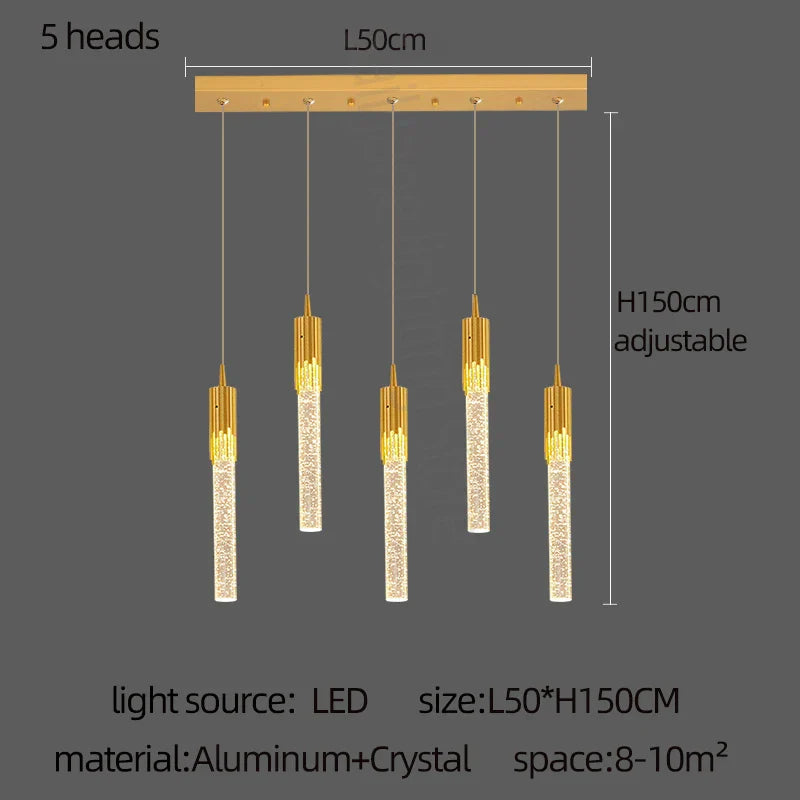 DecorBites™ Gold Crystal LED Chandelier: Modern Dining Room Lamps, Hanging Kitchen Ceiling Light
