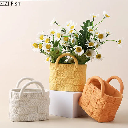 DecorBites™ Handwoven Ceramic Vase: Decorative Flower Pot for Home Décor and Floral Arrangement