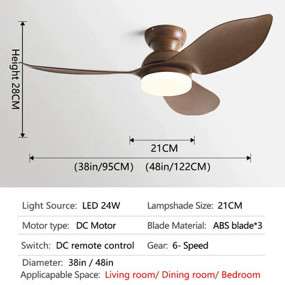 مروحة سقف منخفضة من ديكوربايتس™ مقاس 48 بوصة، لون أسود، بتصميم عصري وإضاءة LED
