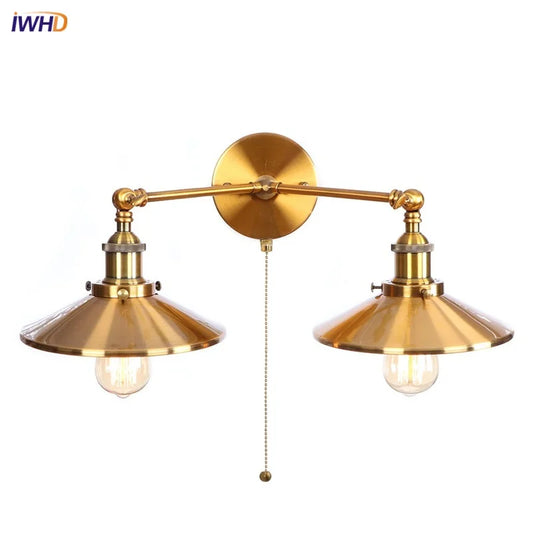 DecorBites™ Gold Vintage 2-Head Industrial LED Wall Lights for Home Decor