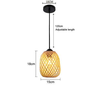 Japanese Bamboo Woven Pendant Light in Natural Finish