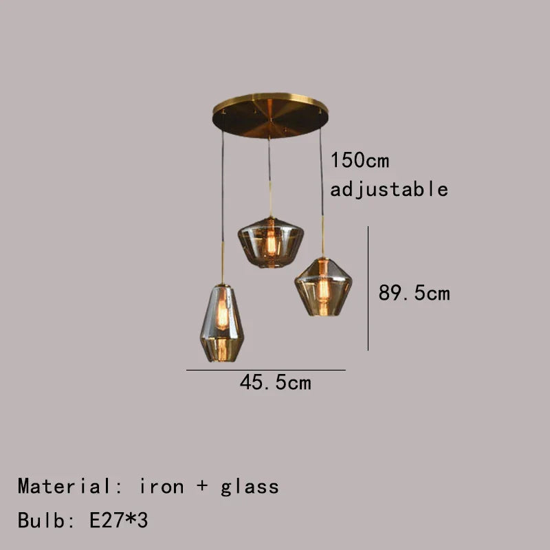 Lámpara colgante DecorBites™ de cristal ámbar gris para iluminación del hogar y la oficina