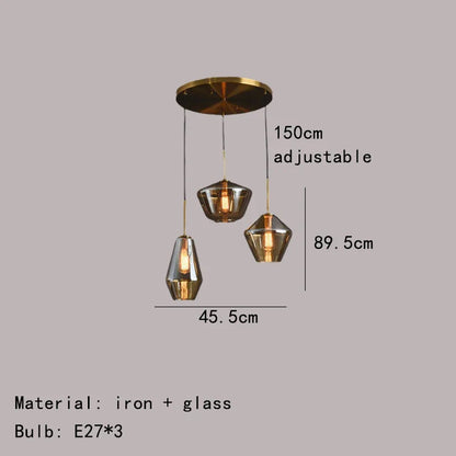 Lámpara colgante DecorBites™ de cristal ámbar gris para iluminación del hogar y la oficina