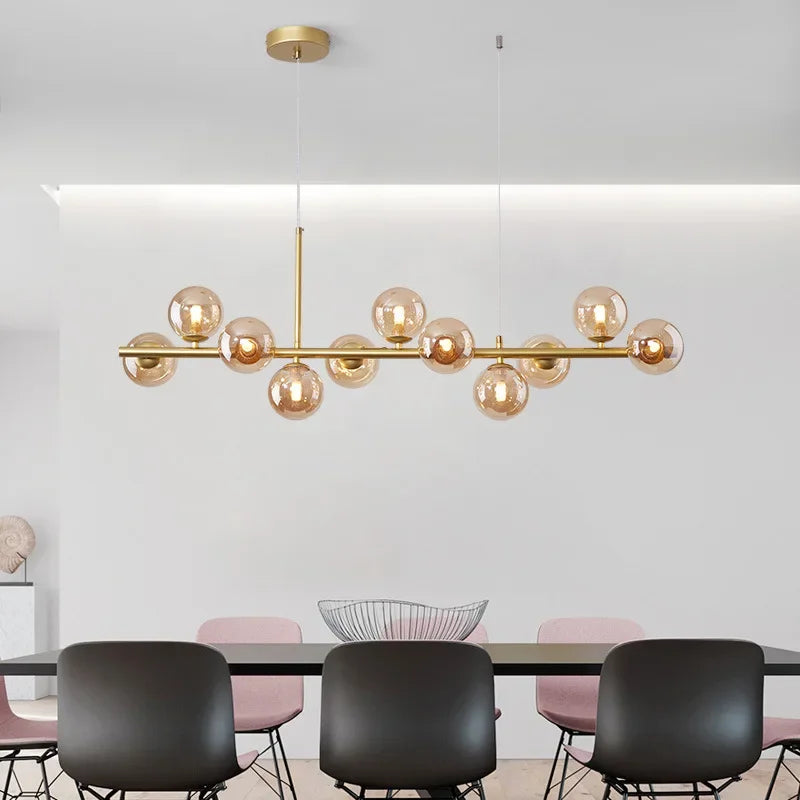 Lámpara colgante LED de bola de vidrio dorado Decorbites™ con 11 cabezales para cocina y comedor