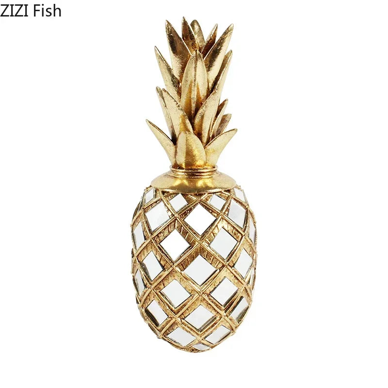 DecorBites™ Golden Pineapple Resin Sculpture Desk Decoration Art Statuette