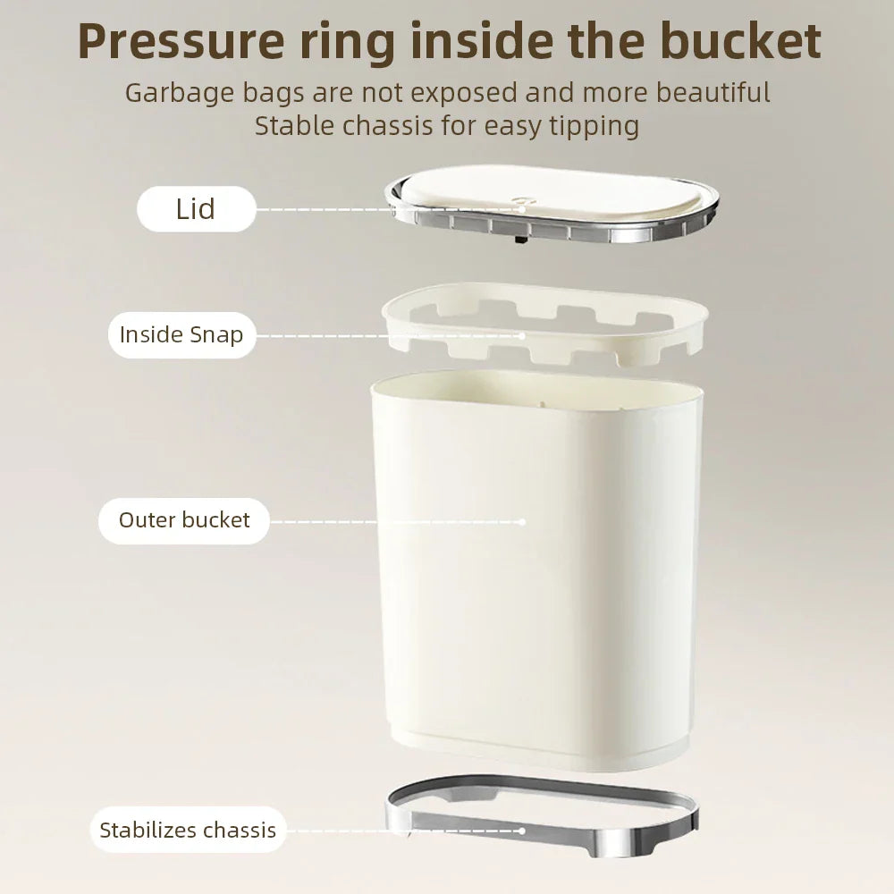 DecorBites™ Light Luxury Bathroom Trash Can with Lid for Kitchen, Living Room - Waterproof Narrow Waste Bin