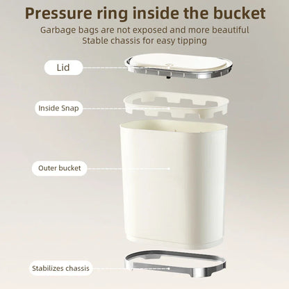 DecorBites™ Light Luxury Bathroom Trash Can with Lid for Kitchen, Living Room - Waterproof Narrow Waste Bin