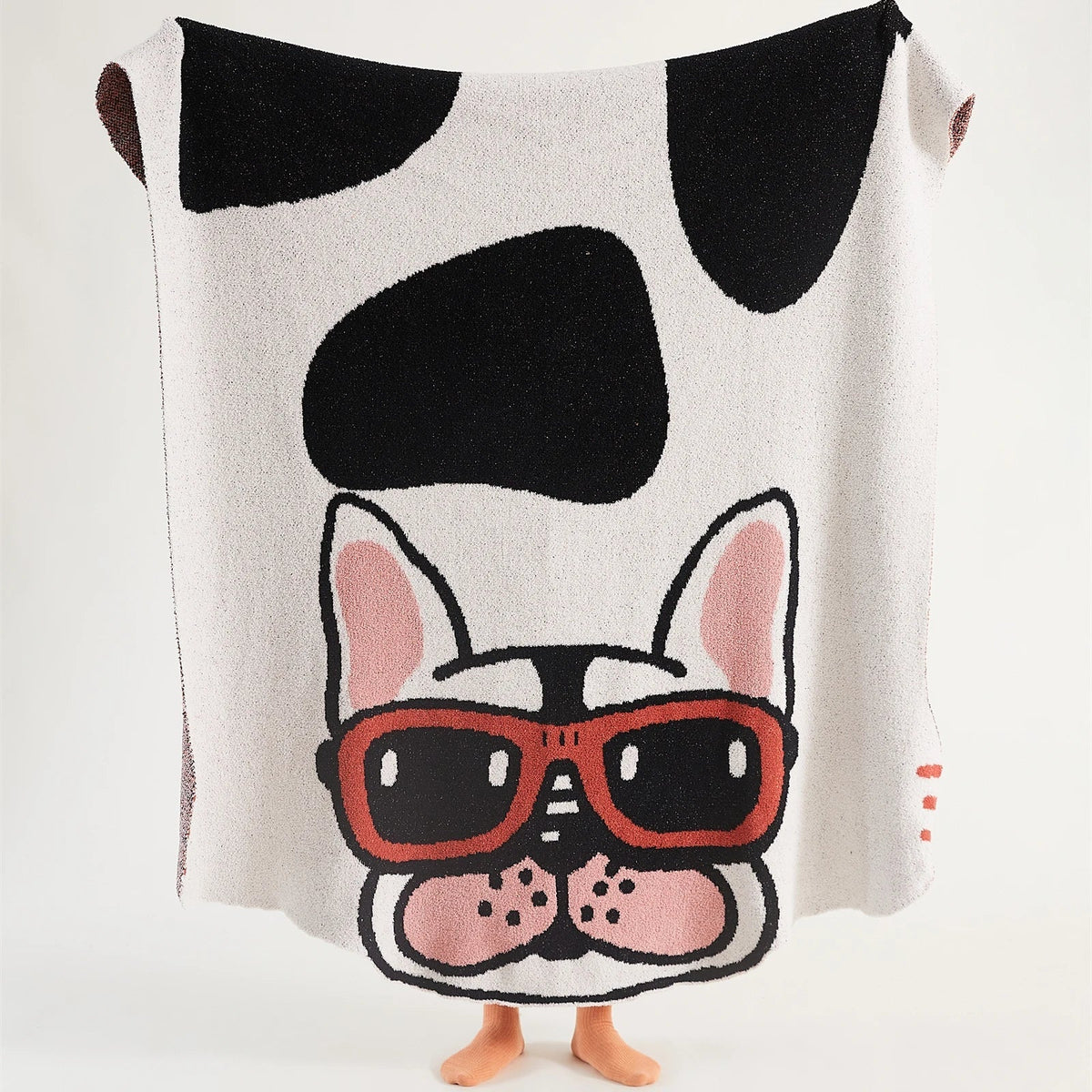 Manta Tejida de Bulldog Kawaii™ de Decorbites - Manta de Diseño de Perro Acogedora