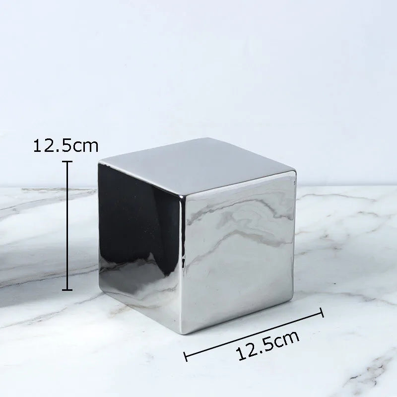 DecorBites™ Cube Round Statue Decor Ceramic Ornament Sculpture Artwork for Desk & Room