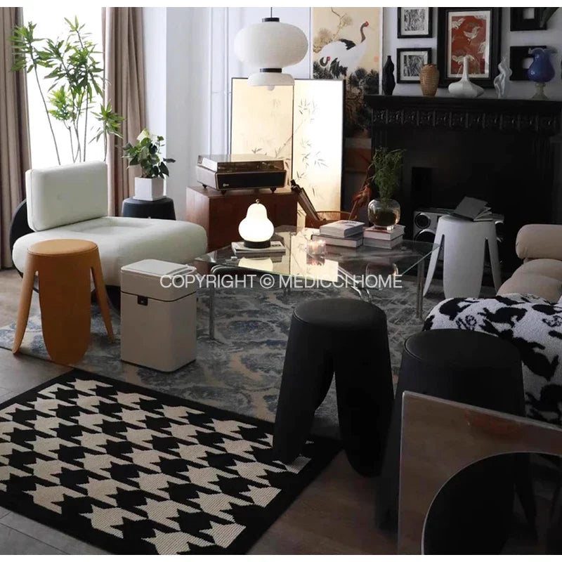 DecorBites™ Houndstooth Black Ivory Area Rug Decor Carpet Doormat Floor Mat