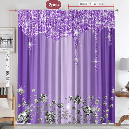 Decobites Solid Diamond Rod Pocket Curtains for Home Decoration